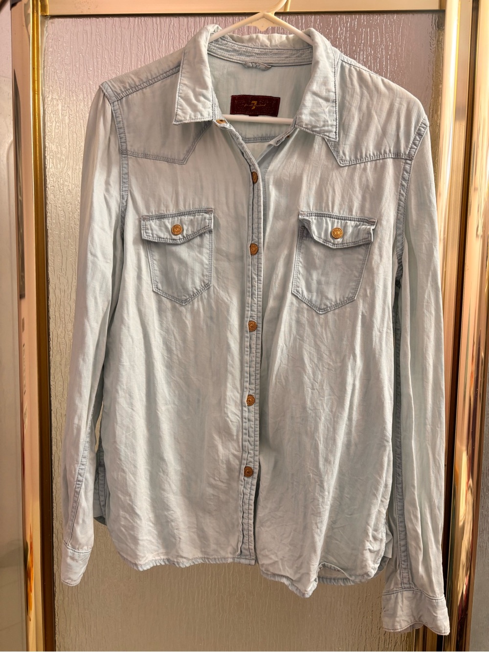 🌟AUTHENTIC 7 For All Mankind Light Blue Denim Button-Up Shirt Size L